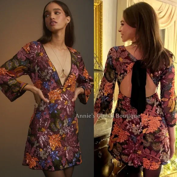 RARE NWT ANTHROPOLOGIE Sequined Embroidered Cut-Out Mini Dress. Size 20W - Picture 12 of 16